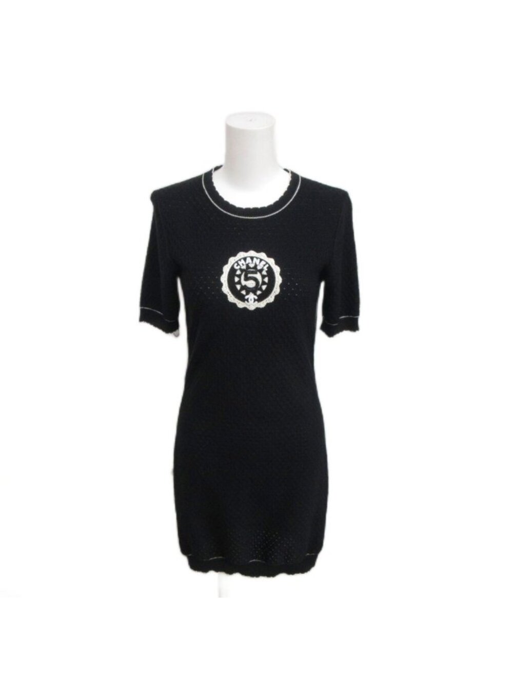 Chanel 23C Cotton Knit Dress Short Sleeve Mini Length Logo Paneled Design 34